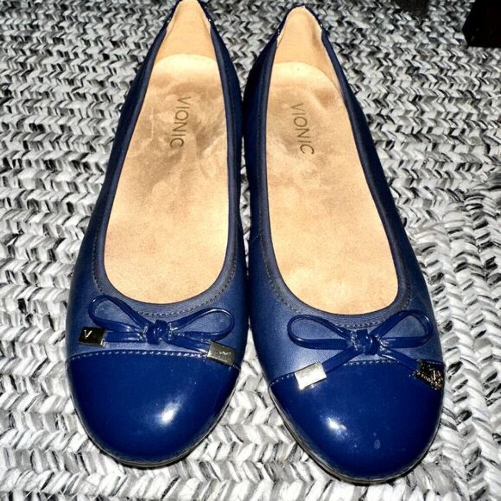 Vionic Spark Minna Leather Flats Navy Blue Women's Size 7 Comfort Shoe